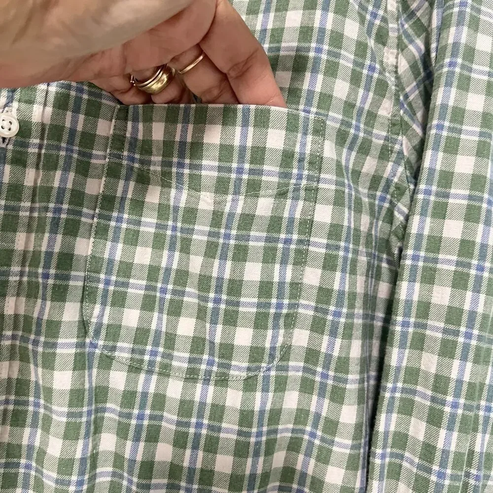 J.CREW Button Down Shirt Mens M Green Cotton Linen Twill Preppy Slim